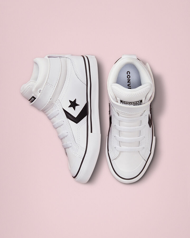 Dětské Vysoké Converse Pro Blaze Páskové Læder Bílé Černé Bílé | 2319-XMVAR