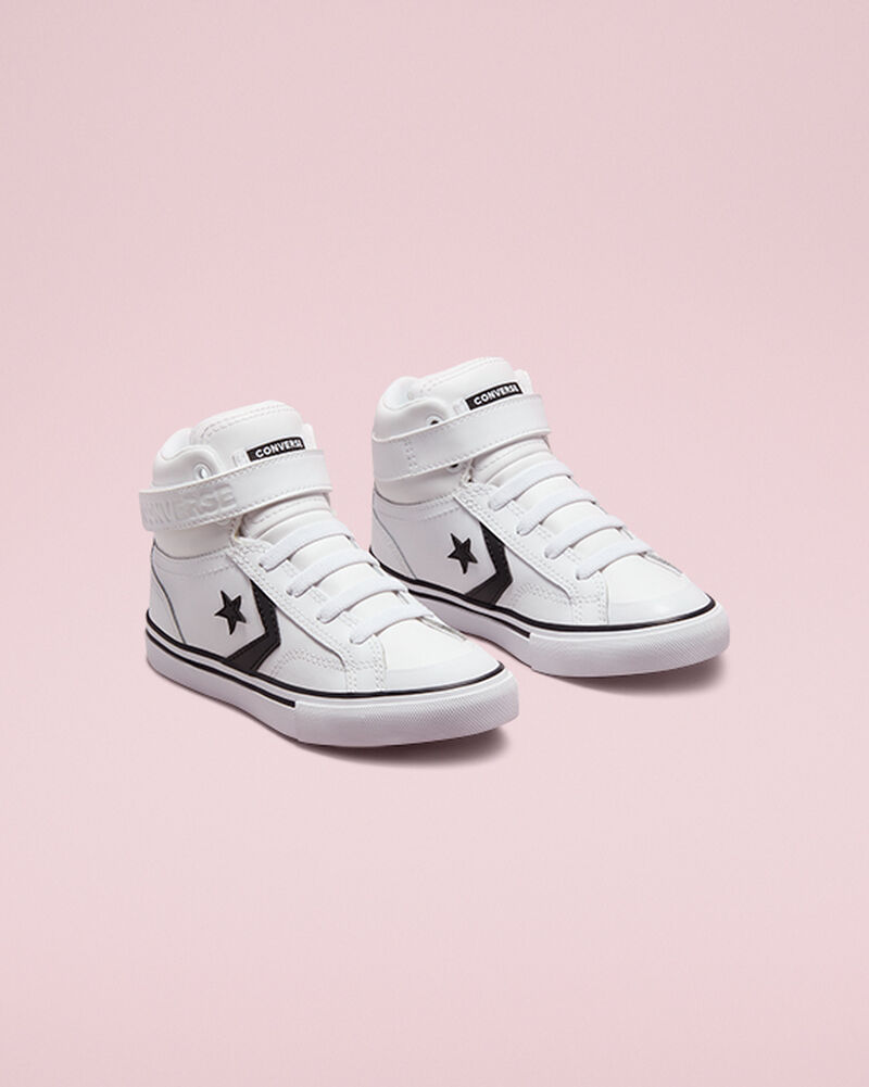 Dětské Vysoké Converse Pro Blaze Páskové Læder Bílé Černé Bílé | 2319-XMVAR