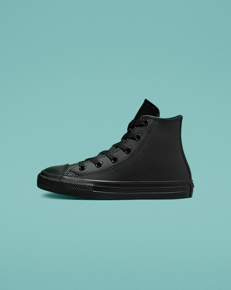 Dětské Vysoké Converse ​Chuck Taylor All Star Læder Little Kids Černé Černé Černé | 0256-EKLCM