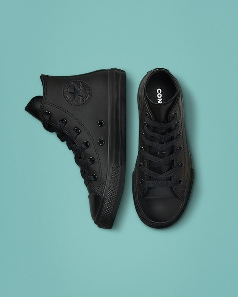 Dětské Vysoké Converse ​Chuck Taylor All Star Læder Little Kids Černé Černé Černé | 0256-EKLCM