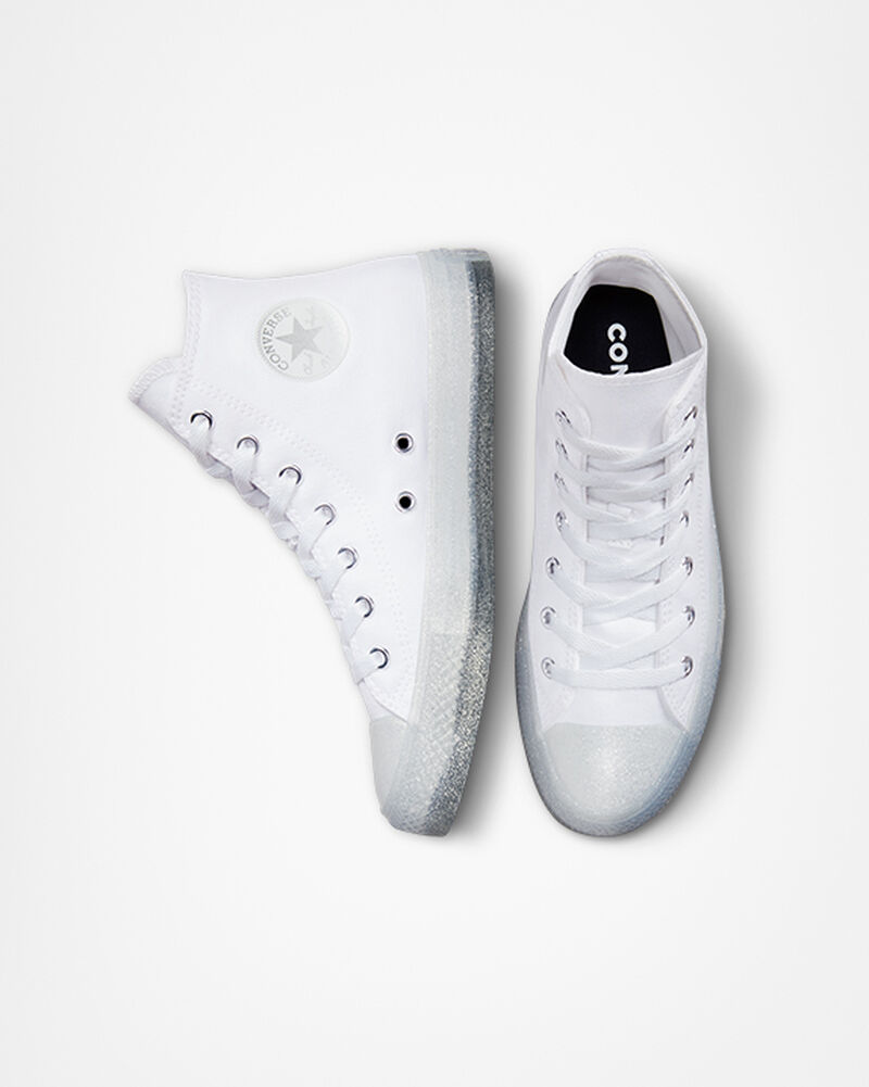 Dětské Vysoké Converse ​Chuck Taylor All Star Glitter Big Kids Bílé Bílé Stříbrné | 2653-TULIO