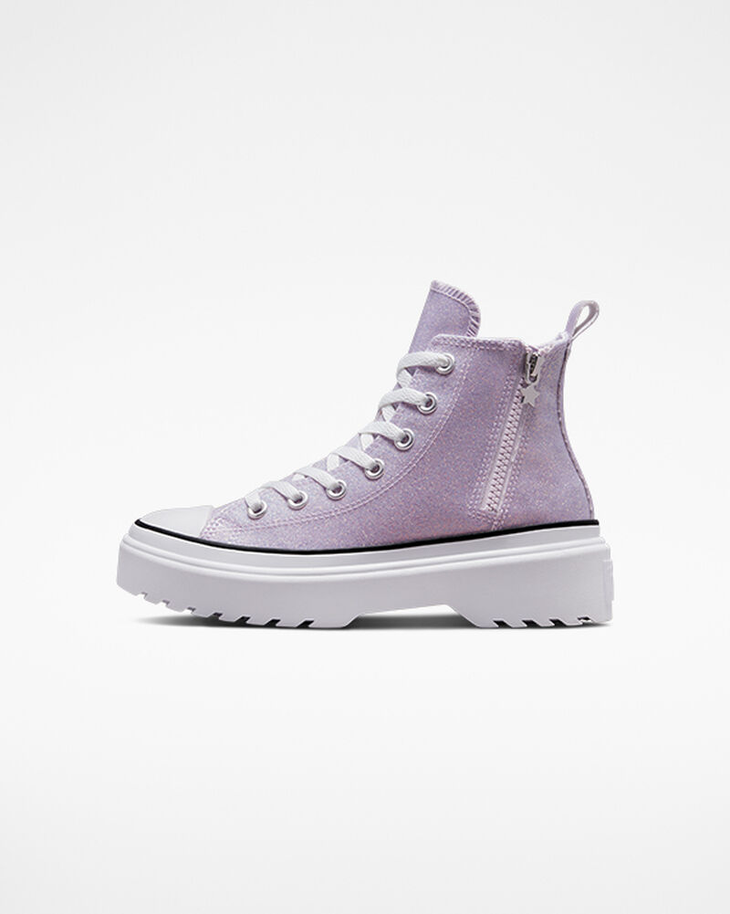 Dětské Vysoké Converse ​Chuck Taylor All Star Lugged Lift Glitter Big Kids Fialové Bílé Černé | 5927-YANVQ