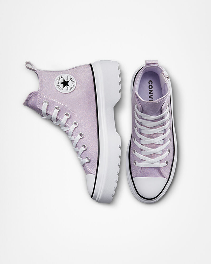 Dětské Vysoké Converse ​Chuck Taylor All Star Lugged Lift Glitter Big Kids Fialové Bílé Černé | 5927-YANVQ