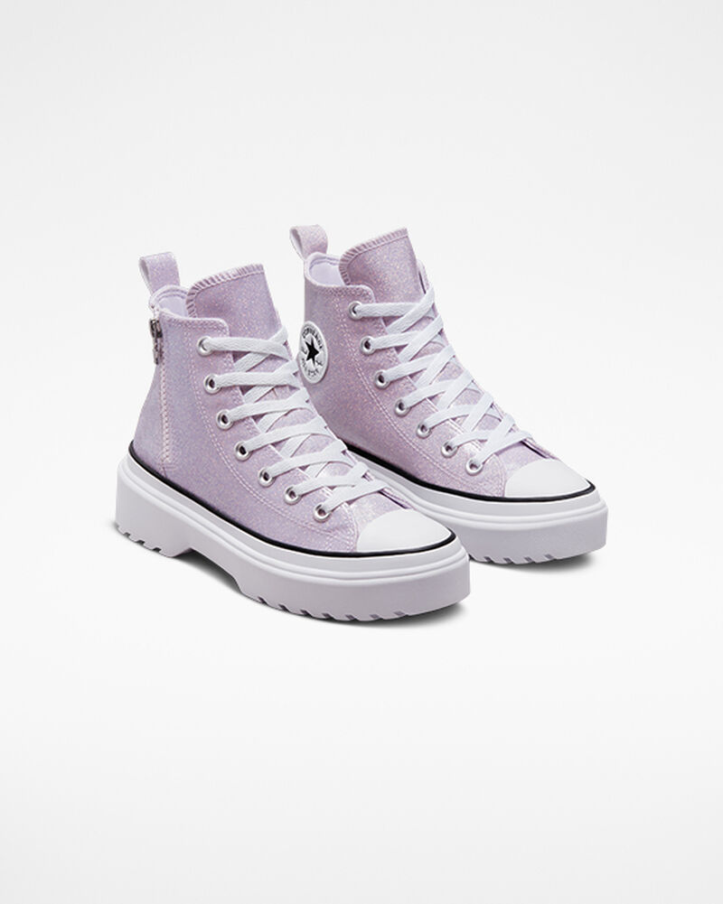 Dětské Vysoké Converse ​Chuck Taylor All Star Lugged Lift Glitter Big Kids Fialové Bílé Černé | 5927-YANVQ