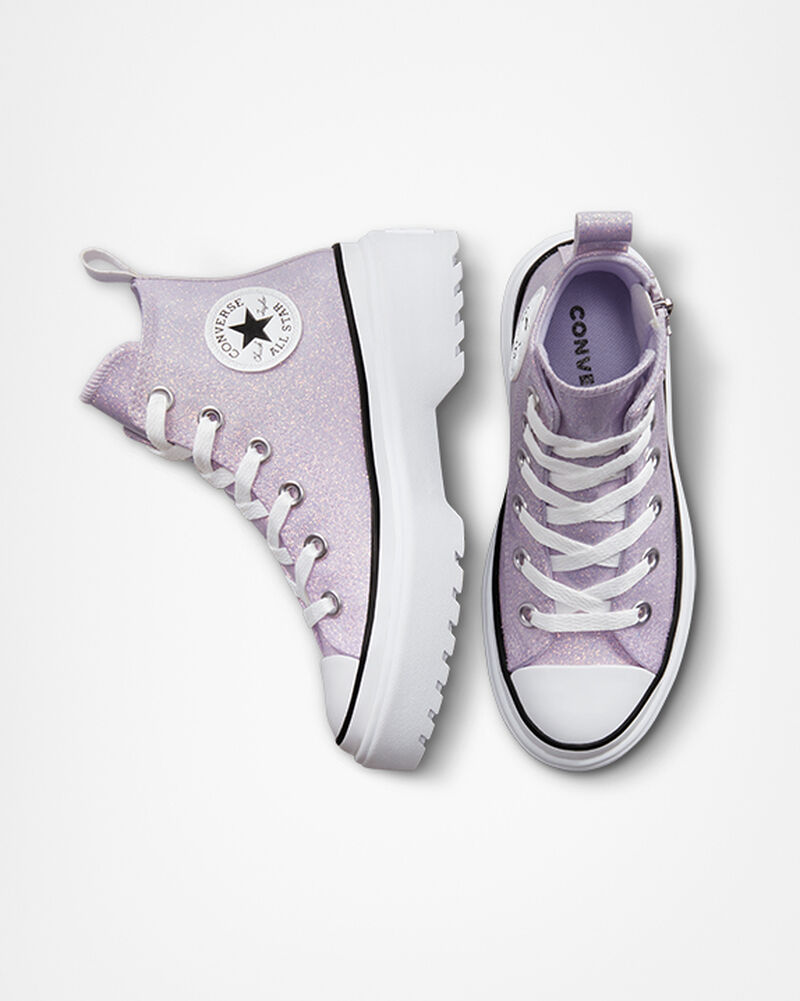 Dětské Vysoké Converse ​Chuck Taylor All Star Lugged Lift Glitter Little Kids Fialové Bílé Černé | 6483-MXNDV