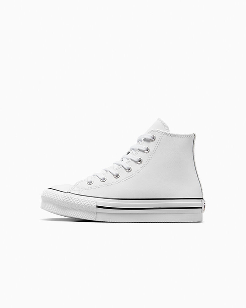 Dětské Vysoké Converse ​Chuck Taylor All Star Lift Læder Little Kids Bílé Béžový Bílé Černé | 7362-UJMNR