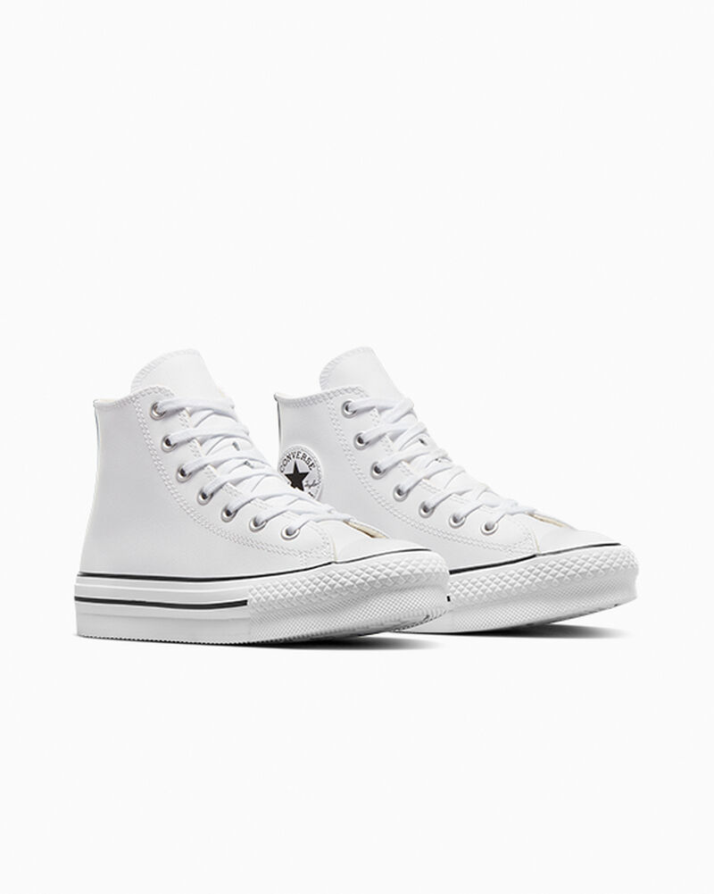 Dětské Vysoké Converse ​Chuck Taylor All Star Lift Læder Little Kids Bílé Béžový Bílé Černé | 7362-UJMNR