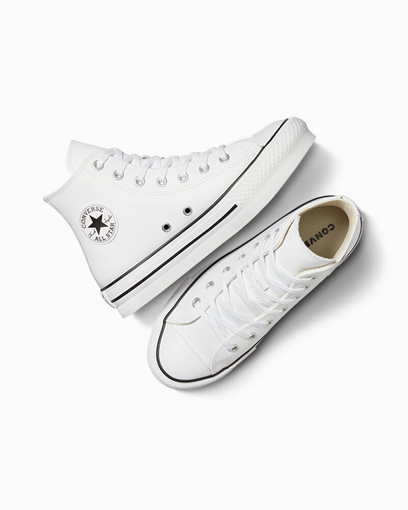 Dětské Vysoké Converse ​Chuck Taylor All Star Lift Læder Little Kids Bílé Béžový Bílé Černé | 7362-UJMNR