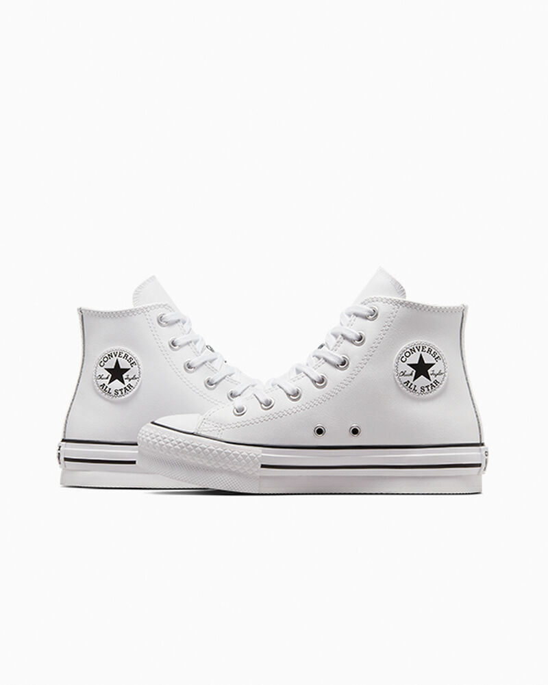 Dětské Vysoké Converse ​Chuck Taylor All Star Lift Læder Little Kids Bílé Béžový Bílé Černé | 7362-UJMNR