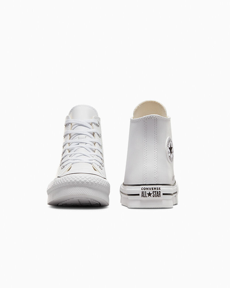Dětské Vysoké Converse ​Chuck Taylor All Star Lift Læder Little Kids Bílé Béžový Bílé Černé | 7362-UJMNR