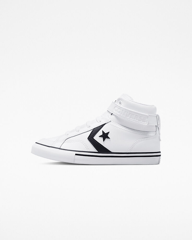 Dětské Vysoké Converse ​Pro Blaze Páskové Læder Big Kids Bílé Černé Bílé | 1358-MHRQI