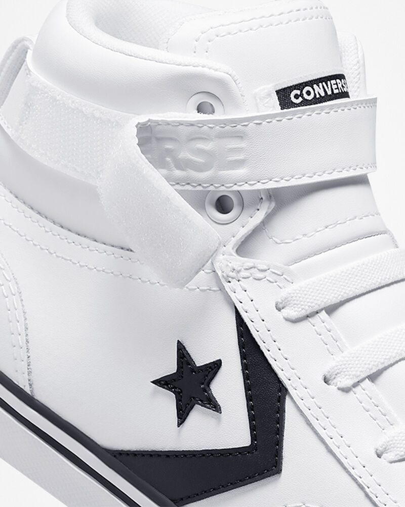 Dětské Vysoké Converse ​Pro Blaze Páskové Læder Big Kids Bílé Černé Bílé | 1358-MHRQI