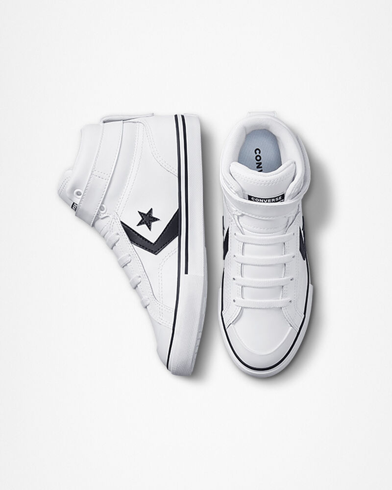 Dětské Vysoké Converse ​Pro Blaze Páskové Læder Big Kids Bílé Černé Bílé | 1358-MHRQI