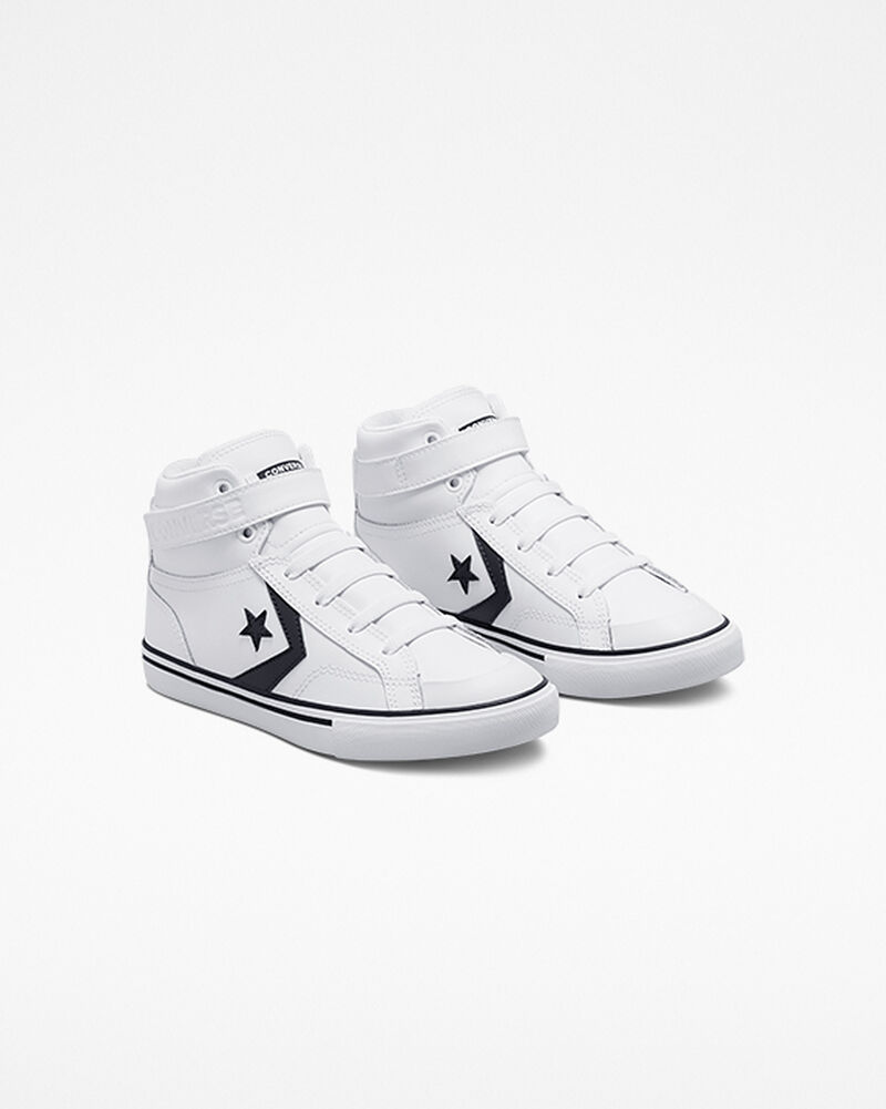 Dětské Vysoké Converse ​Pro Blaze Páskové Læder Big Kids Bílé Černé Bílé | 1358-MHRQI
