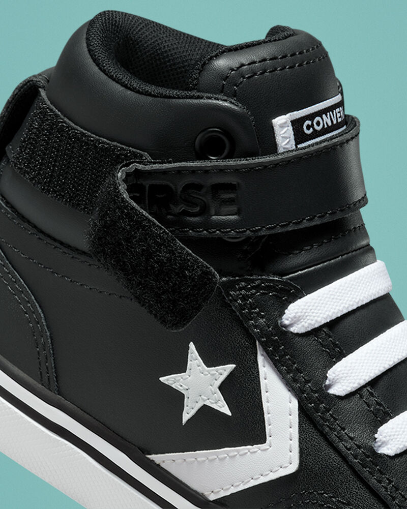 Dětské Vysoké Converse ​Pro Blaze Páskové Læder Little Kids Černé Bílé Bílé | 9620-NCEYP