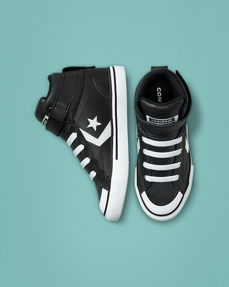 Dětské Vysoké Converse ​Pro Blaze Páskové Læder Little Kids Černé Bílé Bílé | 9620-NCEYP