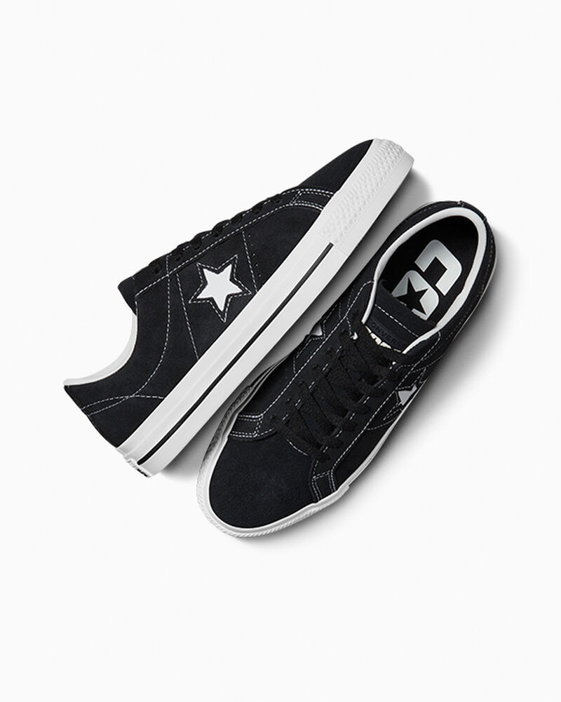 Pánské Nízké Converse ​CONS One Star Pro Semišové Skate Černé Černé Bílé | 9526-CNDBR