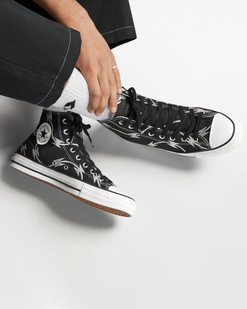 Pánské Vysoké Converse ​CONS Chuck Taylor All Star Pro Razor Wire Skate Černé Stříbrné Bílé | 8143-SCZVF