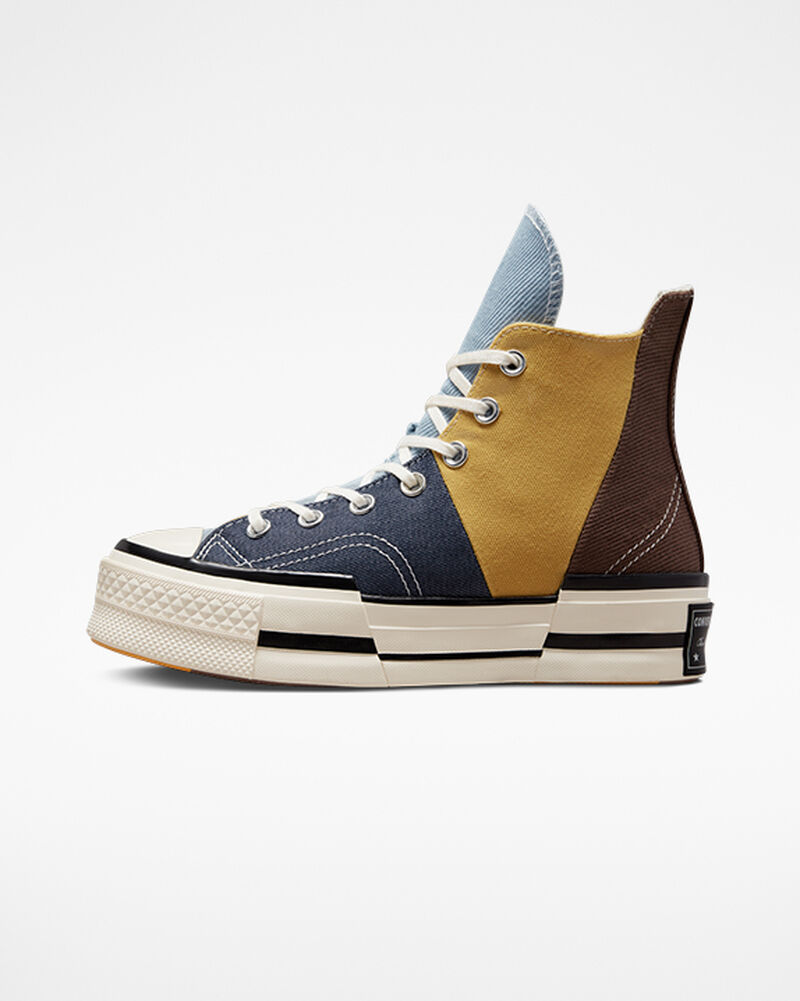 Pánské Vysoké Converse ​Chuck 70 Plus Materiál Mashup Unisex Hnědé Tmavě Blankyt | 7084-JDSIV