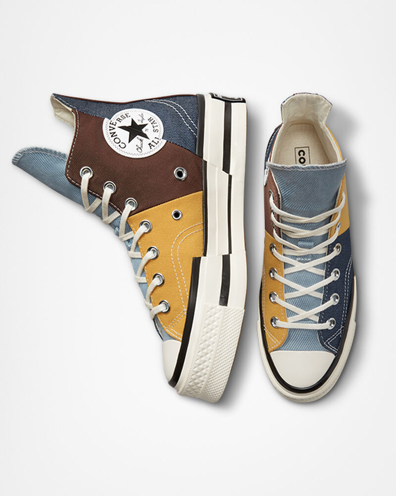 Pánské Vysoké Converse ​Chuck 70 Plus Materiál Mashup Unisex Hnědé Tmavě Blankyt | 7084-JDSIV