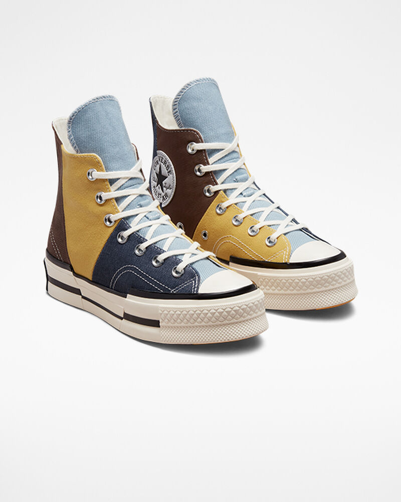 Pánské Vysoké Converse ​Chuck 70 Plus Materiál Mashup Unisex Hnědé Tmavě Blankyt | 7084-JDSIV