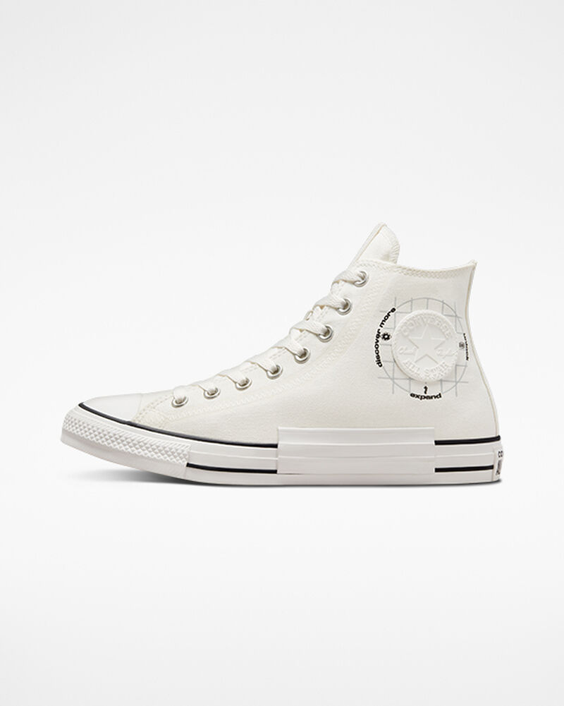 Pánské Vysoké Converse ​Chuck Taylor All Star Grid Logo Unisex Bílé Bílé | 7692-PTRWF