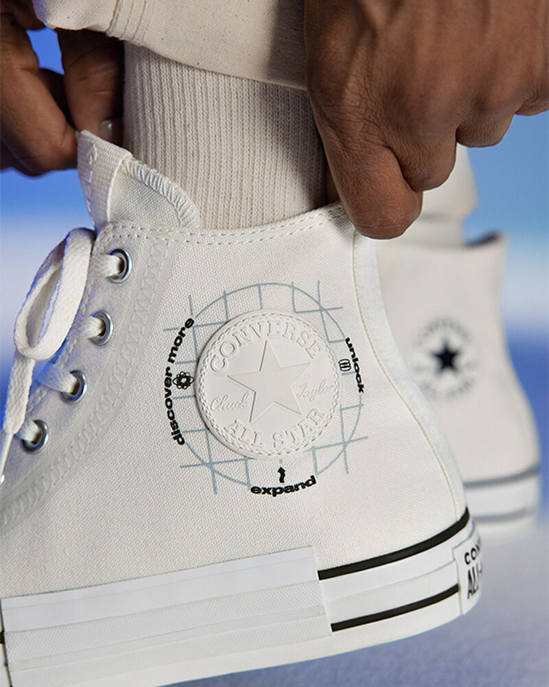 Pánské Vysoké Converse ​Chuck Taylor All Star Grid Logo Unisex Bílé Bílé | 7692-PTRWF