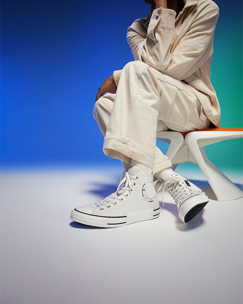 Pánské Vysoké Converse ​Chuck Taylor All Star Grid Logo Unisex Bílé Bílé | 7692-PTRWF